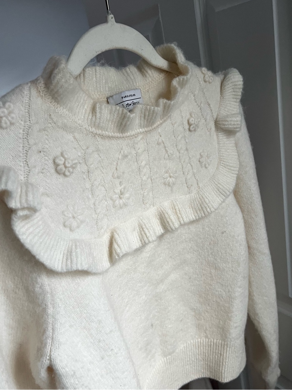 & Other Stories Cream Ruffled Yoke Knit Sweater